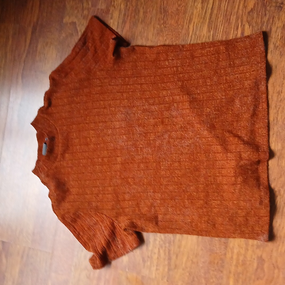 Knit high neck top burnt orange ribbed short sleeved sweater Size XL